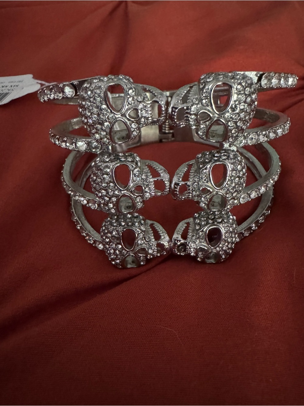 Silver Crystal Skull Cuff Bracelet - Women Accessories